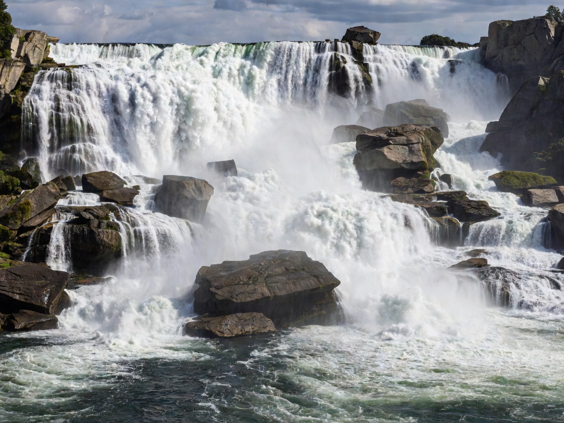 Massive Rhine Falls waterfall roaring through rock formations