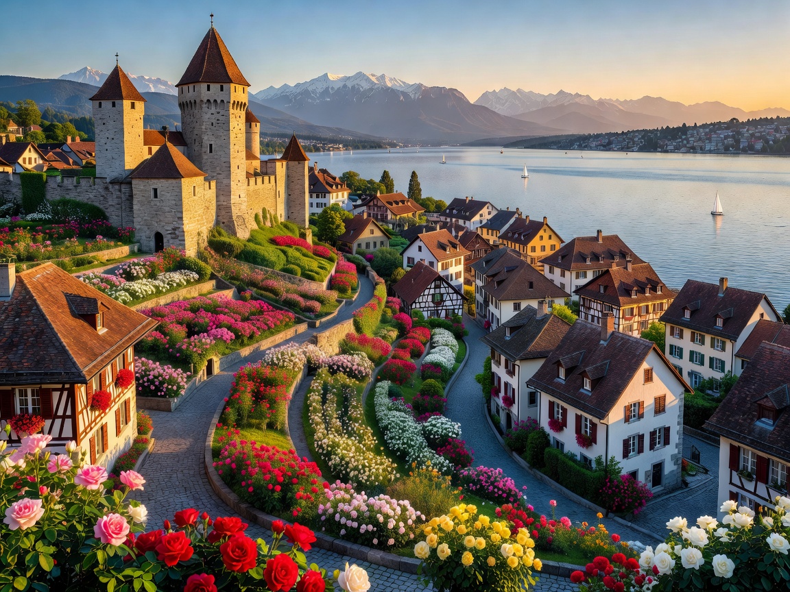 Rapperswil rose town and medieval castle on Lake Zurich
